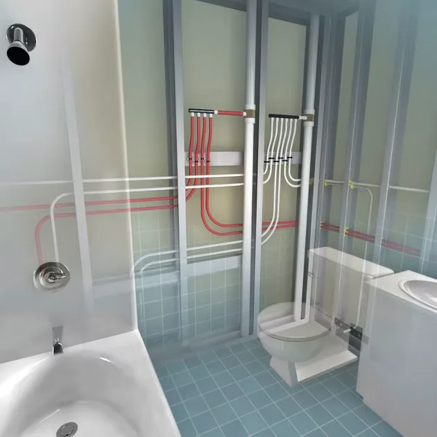 Cutaway diagram of PEX hot and cold lines feeding a bathroom – Irvine Homeowner's Guide to Tankless Water Heater Installation for Irvine, CA homes