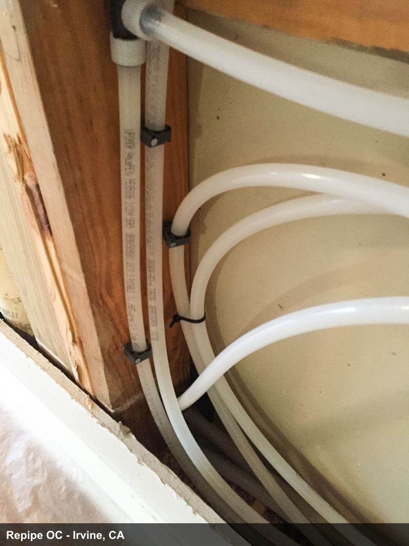 Whole home PEX repipe material photo for Irvine residents comparing pipe options
